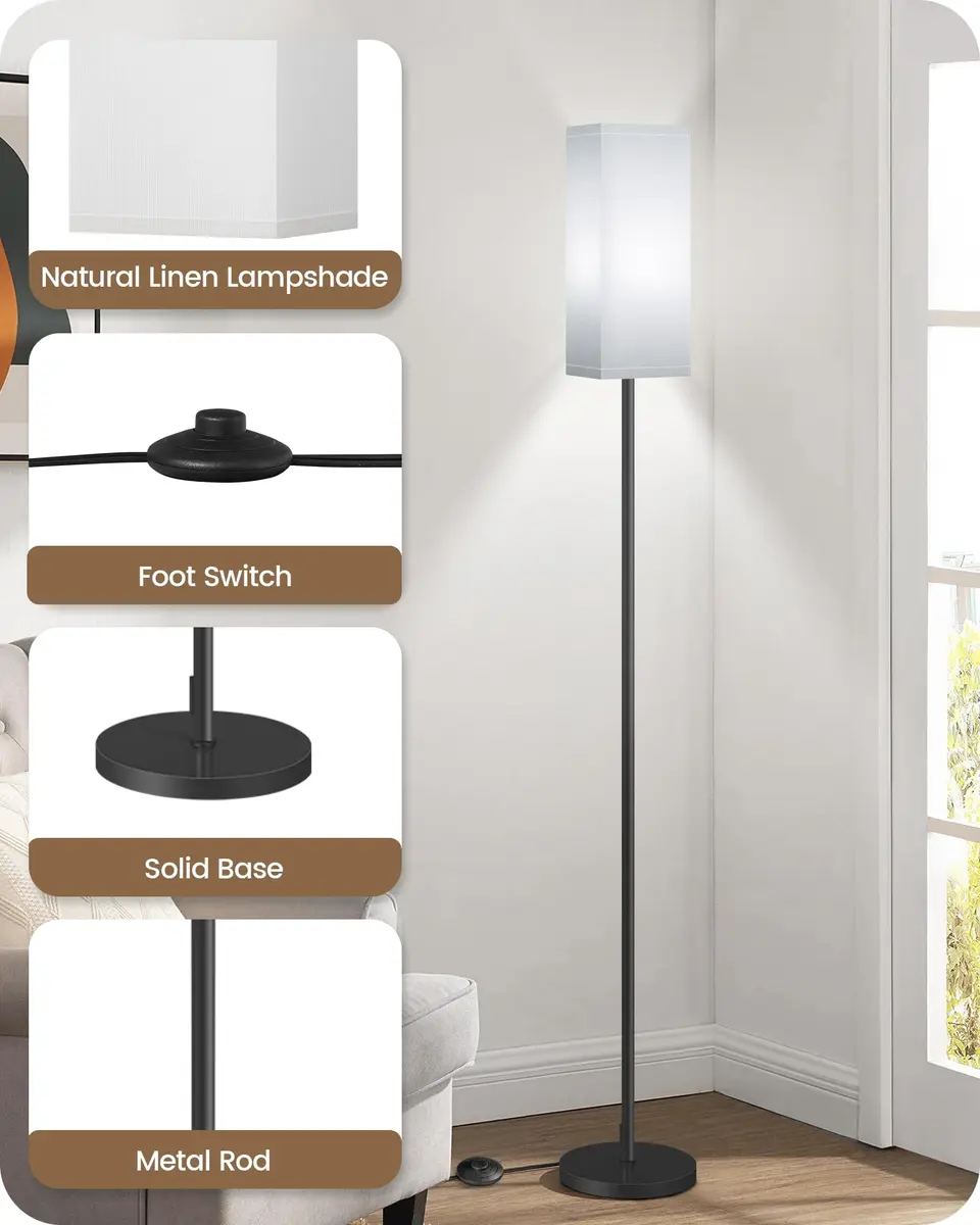 GOEBLESON Floor Lamp, Modern Standing Lamp Shade, Minimalist Freestanding Lamp, 7.9"L x 7.9"W x 64.6"H, Black & White - view 2