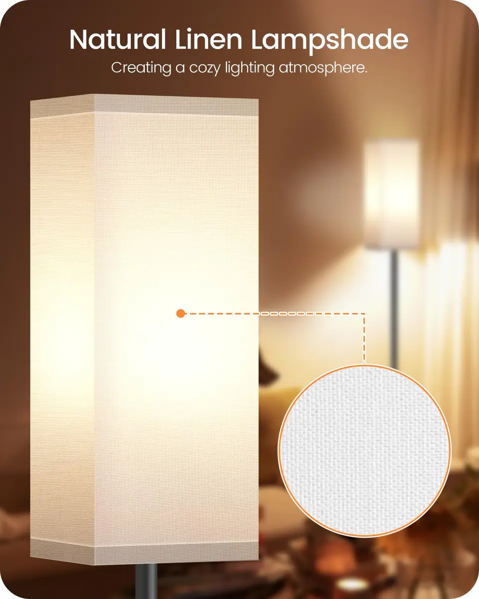 GOEBLESON Floor Lamp, Modern Standing Lamp Shade, Minimalist Freestanding Lamp, 7.9"L x 7.9"W x 64.6"H, Black & White - view 3