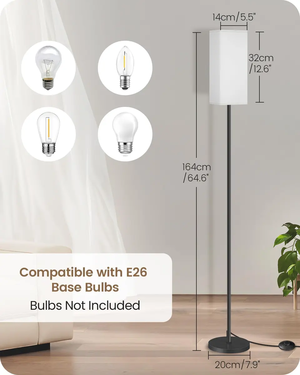 GOEBLESON Floor Lamp, Modern Standing Lamp Shade, Minimalist Freestanding Lamp, 7.9"L x 7.9"W x 64.6"H, Black & White - view 4