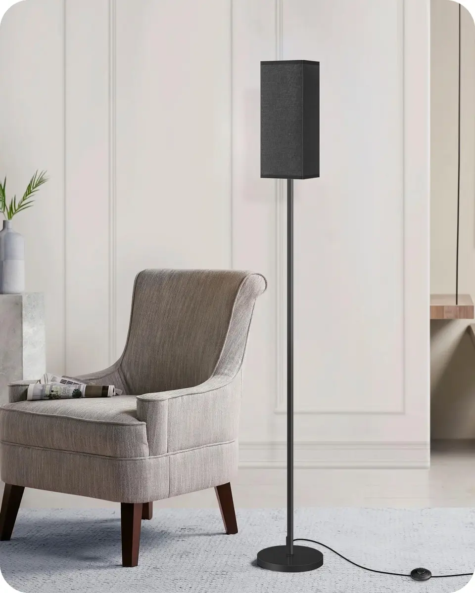 GOEBLESON Floor Lamp, Modern Standing Lamp Shade, 7.9"L x 7.9"W x 64.6"H, Black | Minimalist Living Room Light - view 5