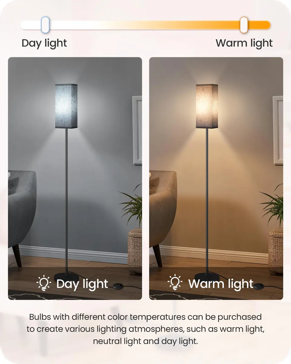 GOEBLESON Floor Lamp, Modern Standing Lamp Shade, 7.9"L x 7.9"W x 64.6"H, Black | Minimalist Living Room Light - view 6