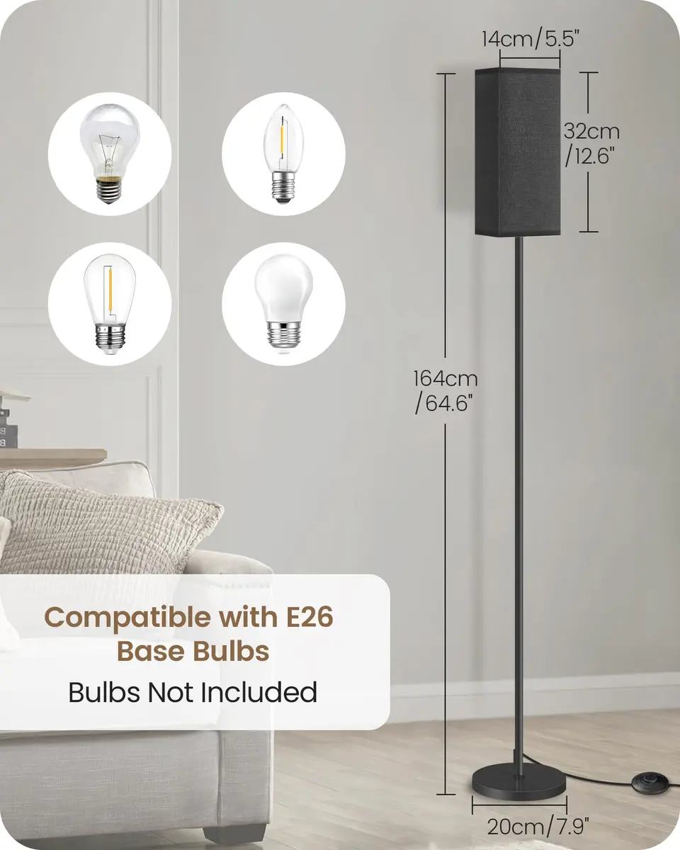 GOEBLESON Floor Lamp, Modern Standing Lamp Shade, 7.9"L x 7.9"W x 64.6"H, Black | Minimalist Living Room Light - view 3