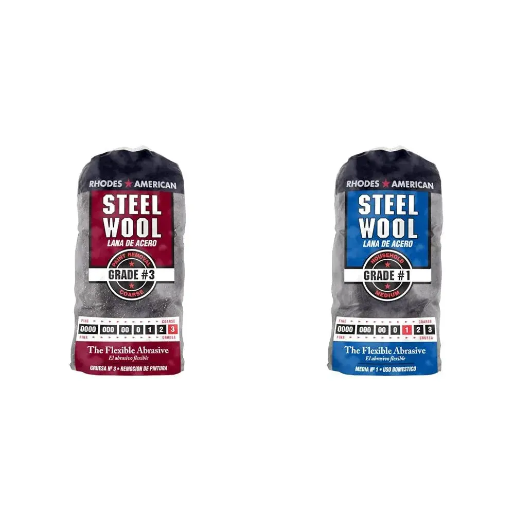 Homax Rhodes American Steel Wool Bundle: Coarse #3 (12 Pads) & Medium #1 (12 Pads) | 24 Total Pads for Paint Removal & Refinishing - main product image