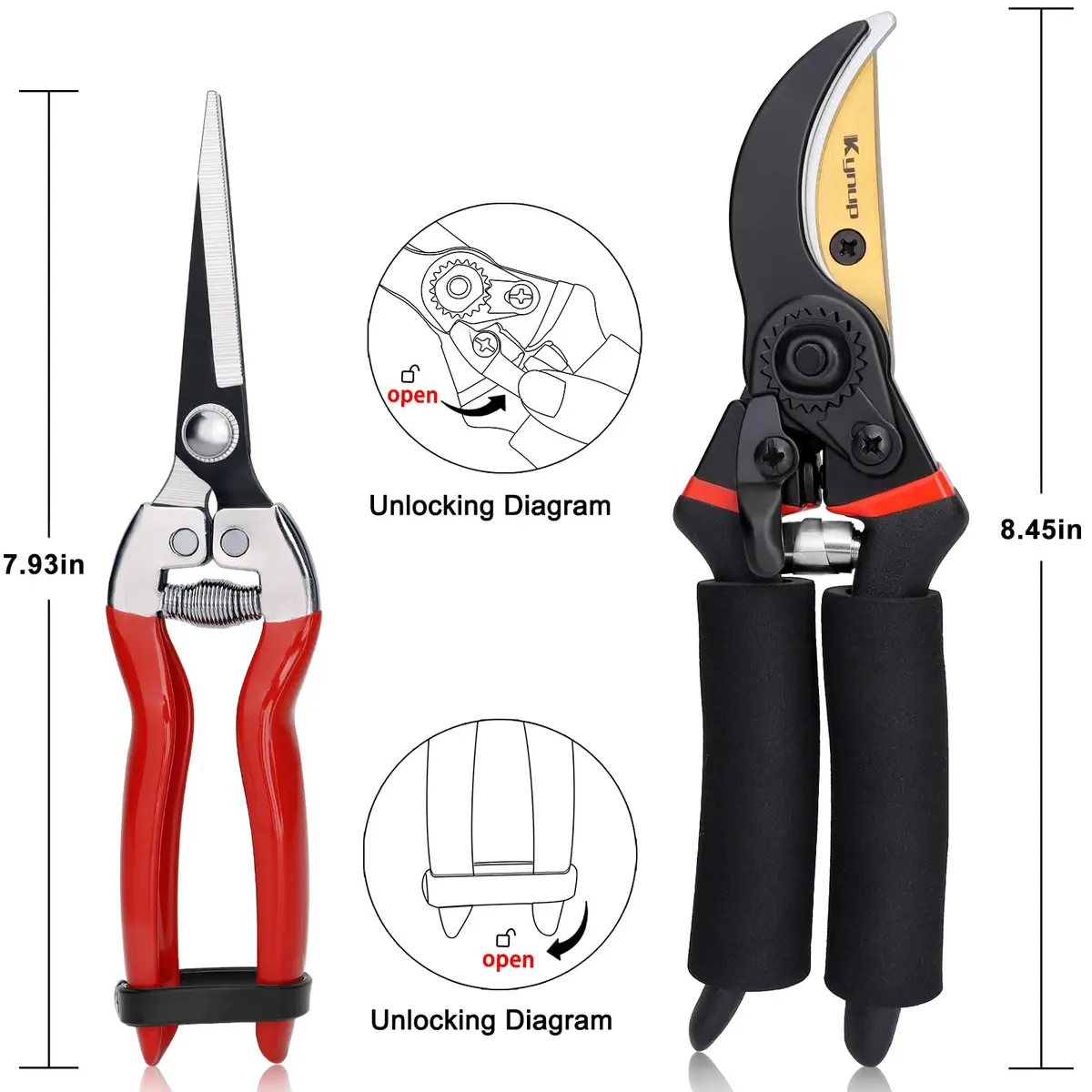 Kynup 3Pack Pruning Shears, Garden Shears, Pruning Shears for Gardening, Gardening Shears Scissors Clippers, Garden Tools Set with Gloves, Stainless Steel, Soft Grip Handle - view 8