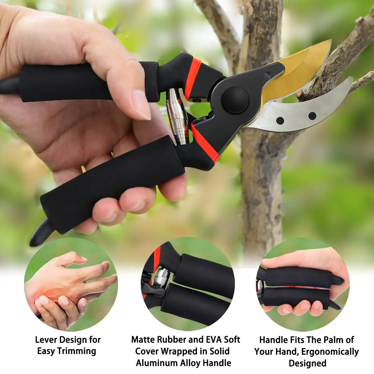 Kynup 3Pack Pruning Shears, Garden Shears, Pruning Shears for Gardening, Gardening Shears Scissors Clippers, Garden Tools Set with Gloves, Stainless Steel, Soft Grip Handle - view 3