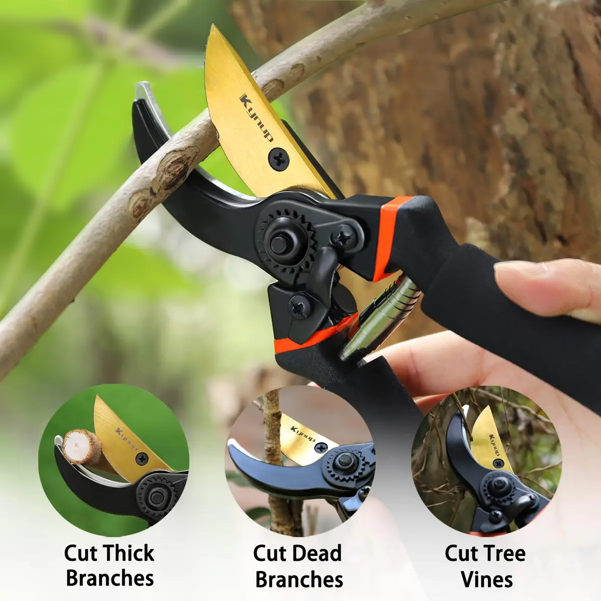 Kynup 3Pack Pruning Shears, Garden Shears, Pruning Shears for Gardening, Gardening Shears Scissors Clippers, Garden Tools Set with Gloves, Stainless Steel, Soft Grip Handle - view 4
