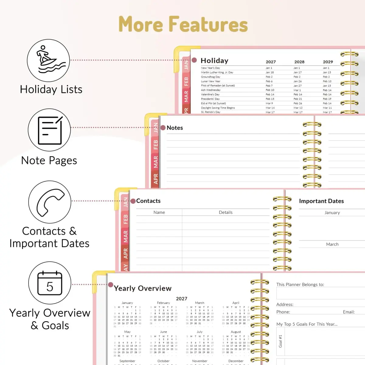 Forvencer 2027 Planner Hardcover Calendar Planner 22cm x 28cm (8.5"x11") | Academic Planner with Tabs for Students and Professionals - view 5
