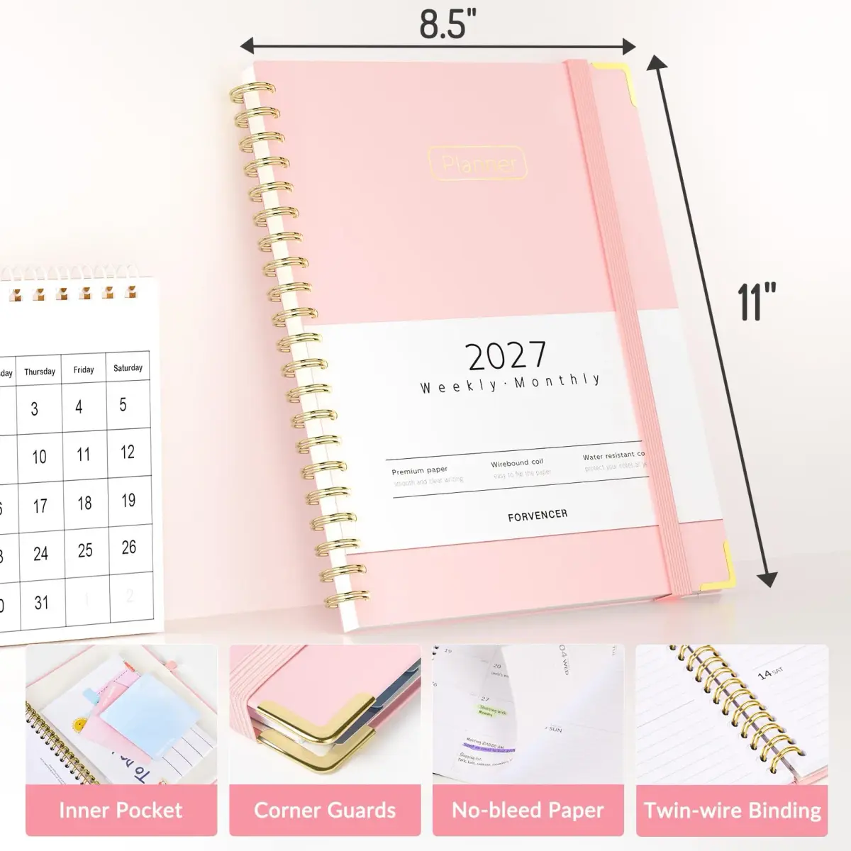 Forvencer 2027 Planner Hardcover Calendar Planner 22cm x 28cm (8.5"x11") | Academic Planner with Tabs for Students and Professionals - view 6