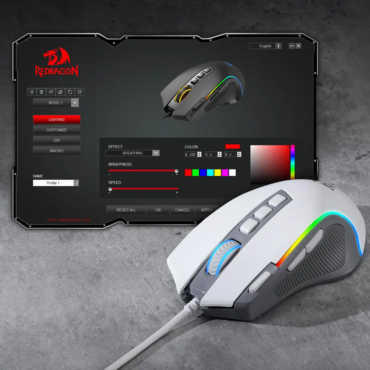 Redragon M612 Wired RGB Optical Gaming Mouse 8000 DPI, 170g (6oz) | 9 Programmable Buttons, 5 DPI Levels - view 9