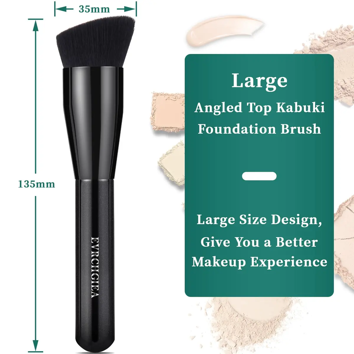 EVRCHGIEA Foundation Brush Flat Top Kabuki for Liquid, Cream & Powder | Travel Size Face Blending Brush - view 3