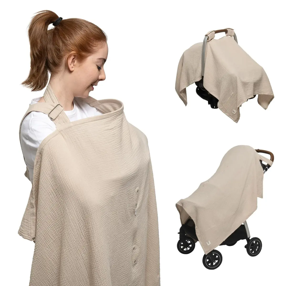 Nilsa 5-in-1 Muslin Nursing Cover 117cm x 91cm | Breathable Cotton Privacy Apron for Breastfeeding & Car Seat - main product image