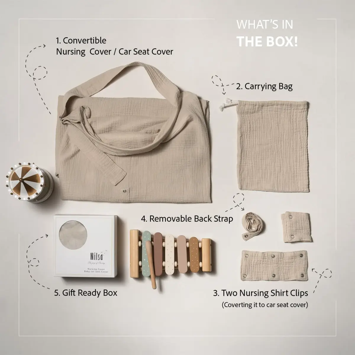 Nilsa 5-in-1 Muslin Nursing Cover 117cm x 91cm | Breathable Cotton Privacy Apron for Breastfeeding & Car Seat - view 4