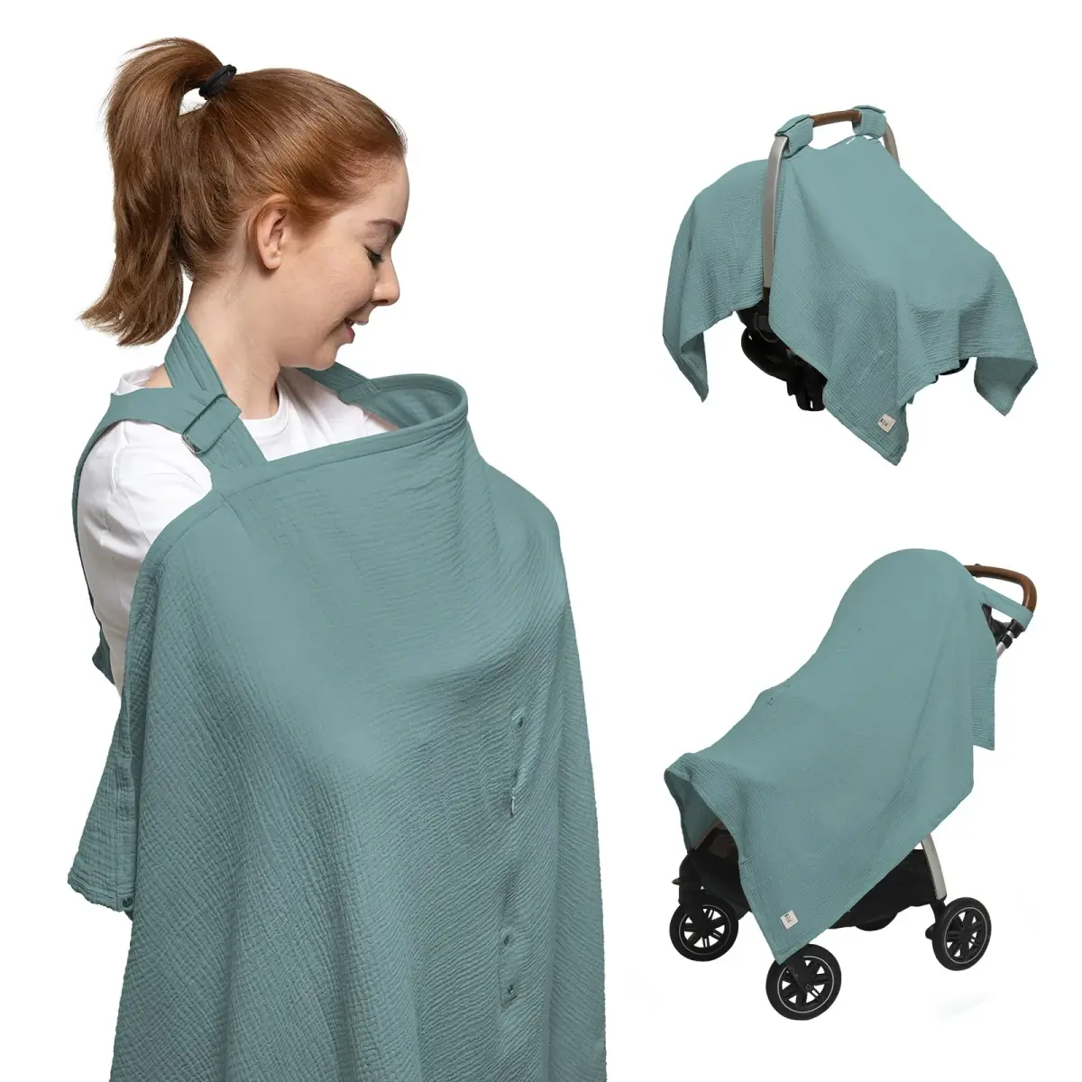 Nilsa 5-in-1 Muslin Nursing Cover 156g (5.5oz) | Breathable Cotton Apron for Breastfeeding & Car Seat Use - main product image
