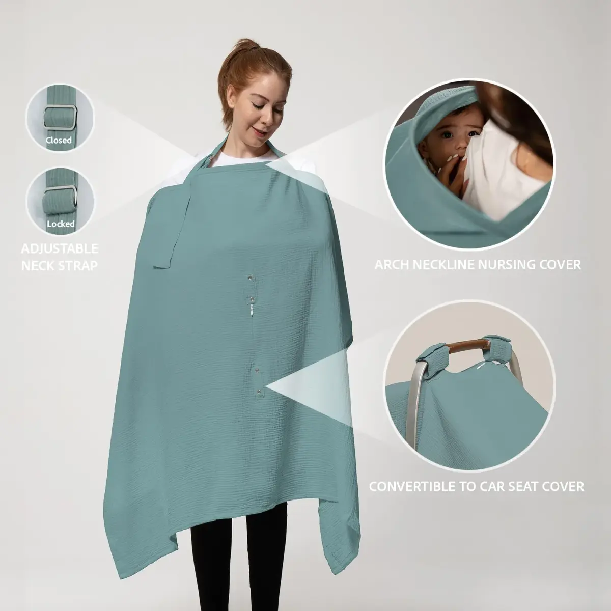 Nilsa 5-in-1 Muslin Nursing Cover 156g (5.5oz) | Breathable Cotton Apron for Breastfeeding & Car Seat Use - view 3
