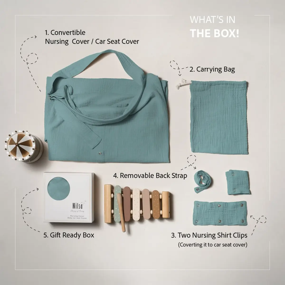 Nilsa 5-in-1 Muslin Nursing Cover 156g (5.5oz) | Breathable Cotton Apron for Breastfeeding & Car Seat Use - view 4