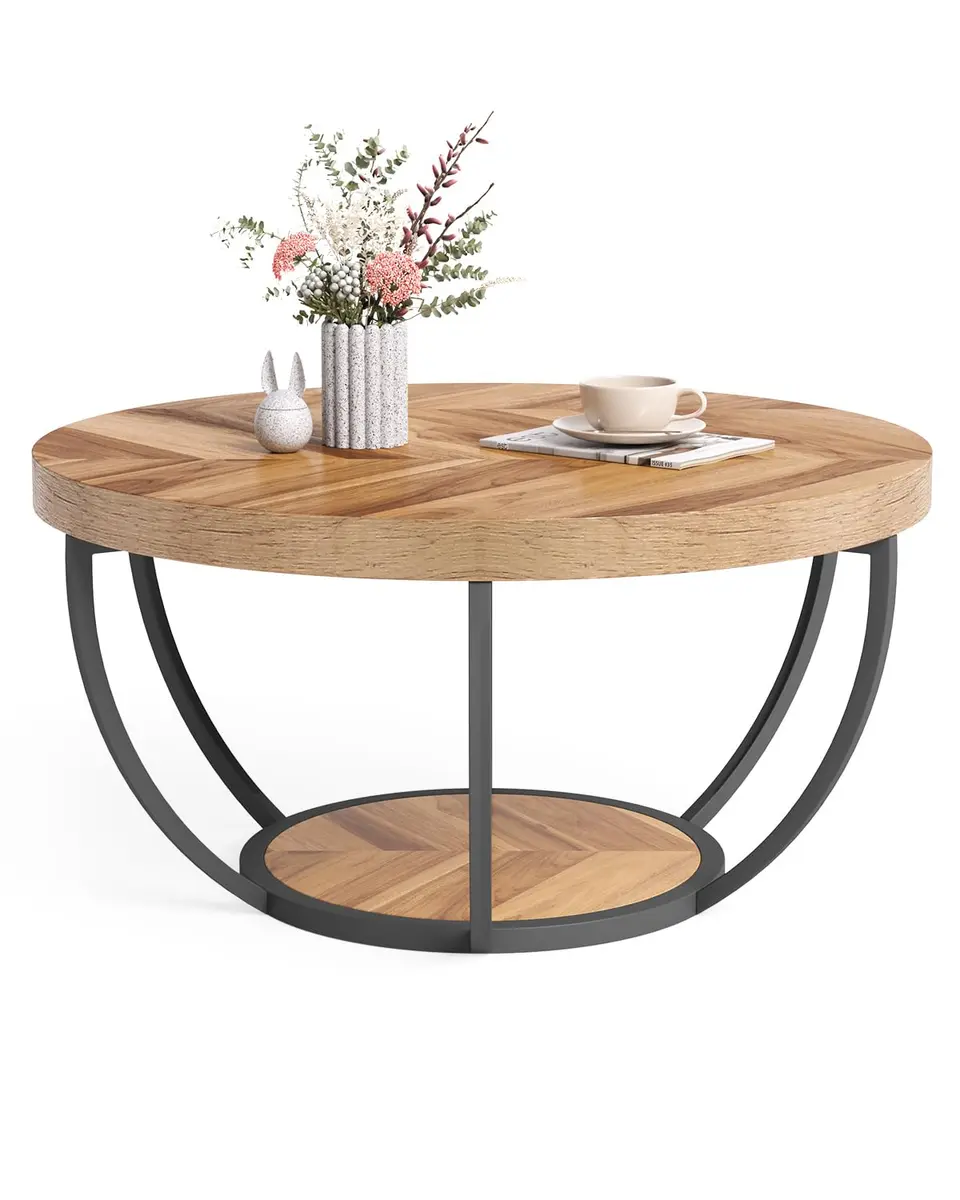 LITTLE TREE Round Coffee Table 32" Diameter | Classic Farmhouse Style with Solid Wood & Metal Support - main product image