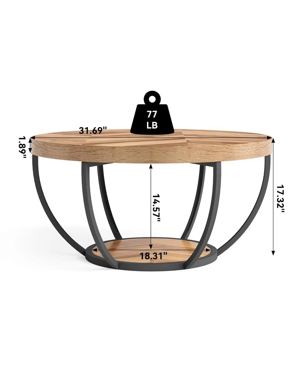 LITTLE TREE Round Coffee Table 32" Diameter | Classic Farmhouse Style with Solid Wood & Metal Support - view 5