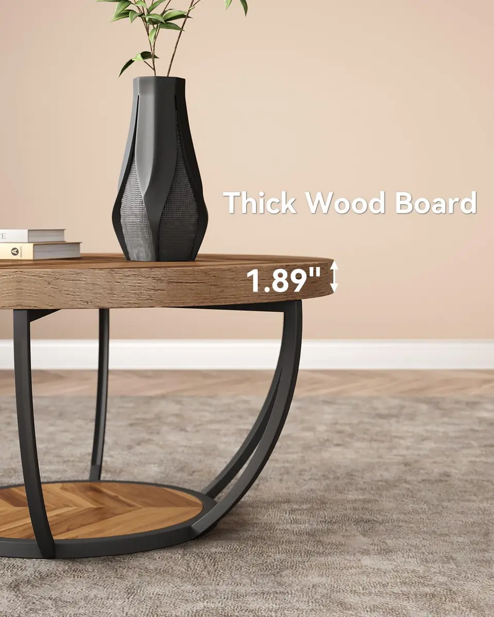 LITTLE TREE Round Coffee Table 32" Diameter | Classic Farmhouse Style with Solid Wood & Metal Support - view 7