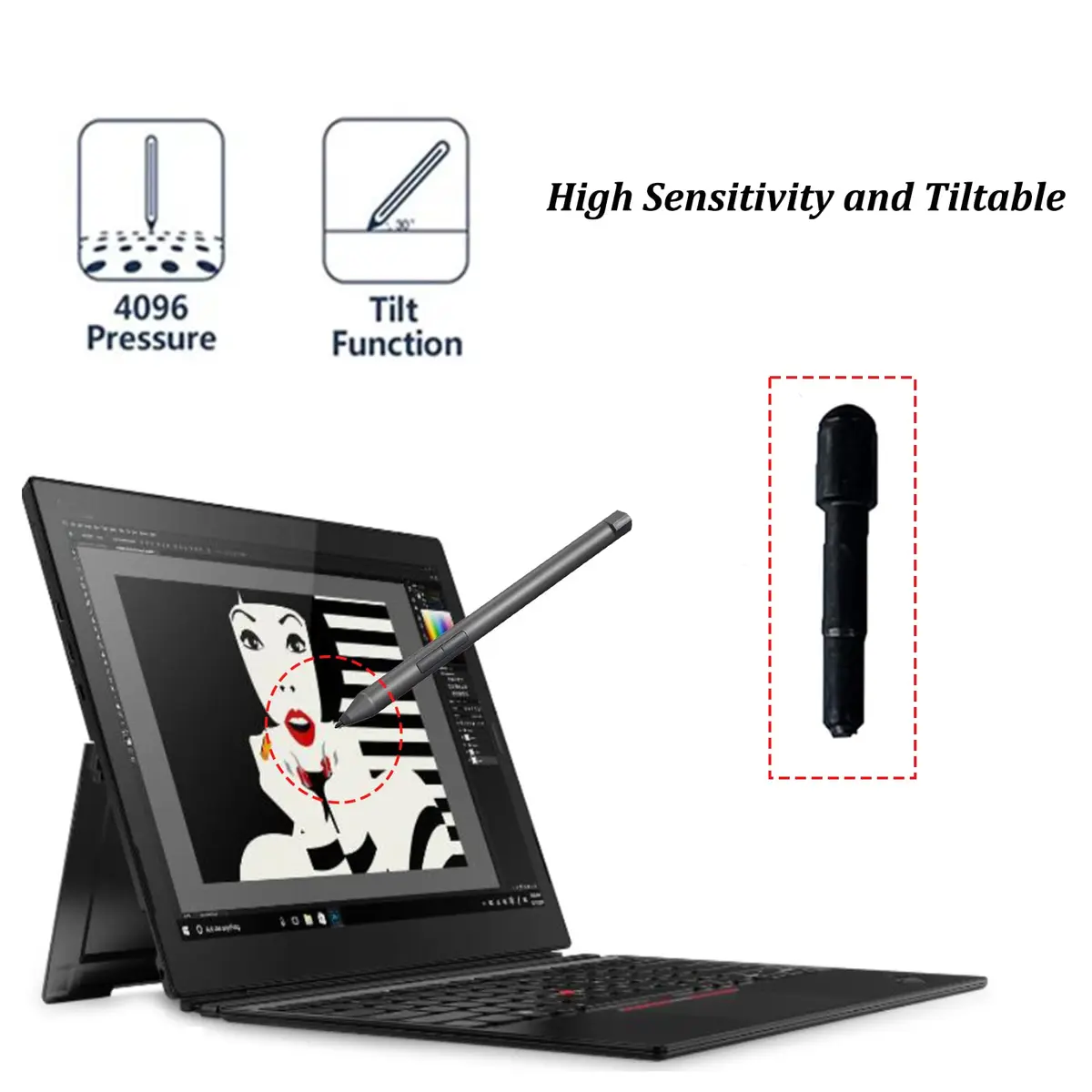Mingxiong Digital Pen 2 Nibs Replacement for Lenovo Digital Pen 2 & 3, 1-Pack Black | 4096 Pressure Sensitivity - view 3