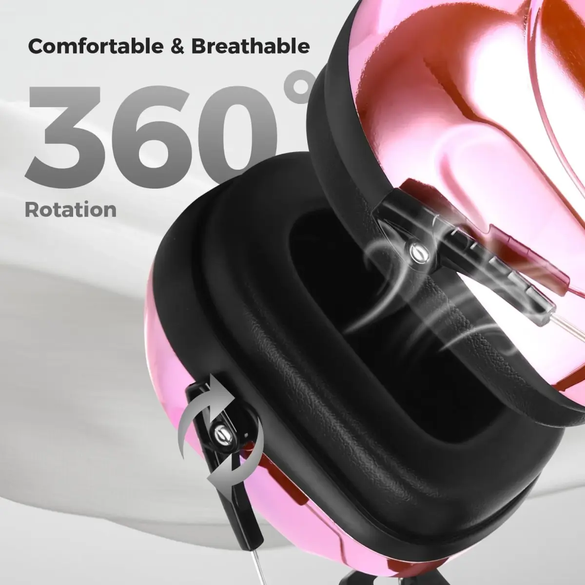ProCase NRR 28dB Passive Noise Reduction Earmuffs | Adjustable Metal Frame, Foldable Design, Pink - view 4