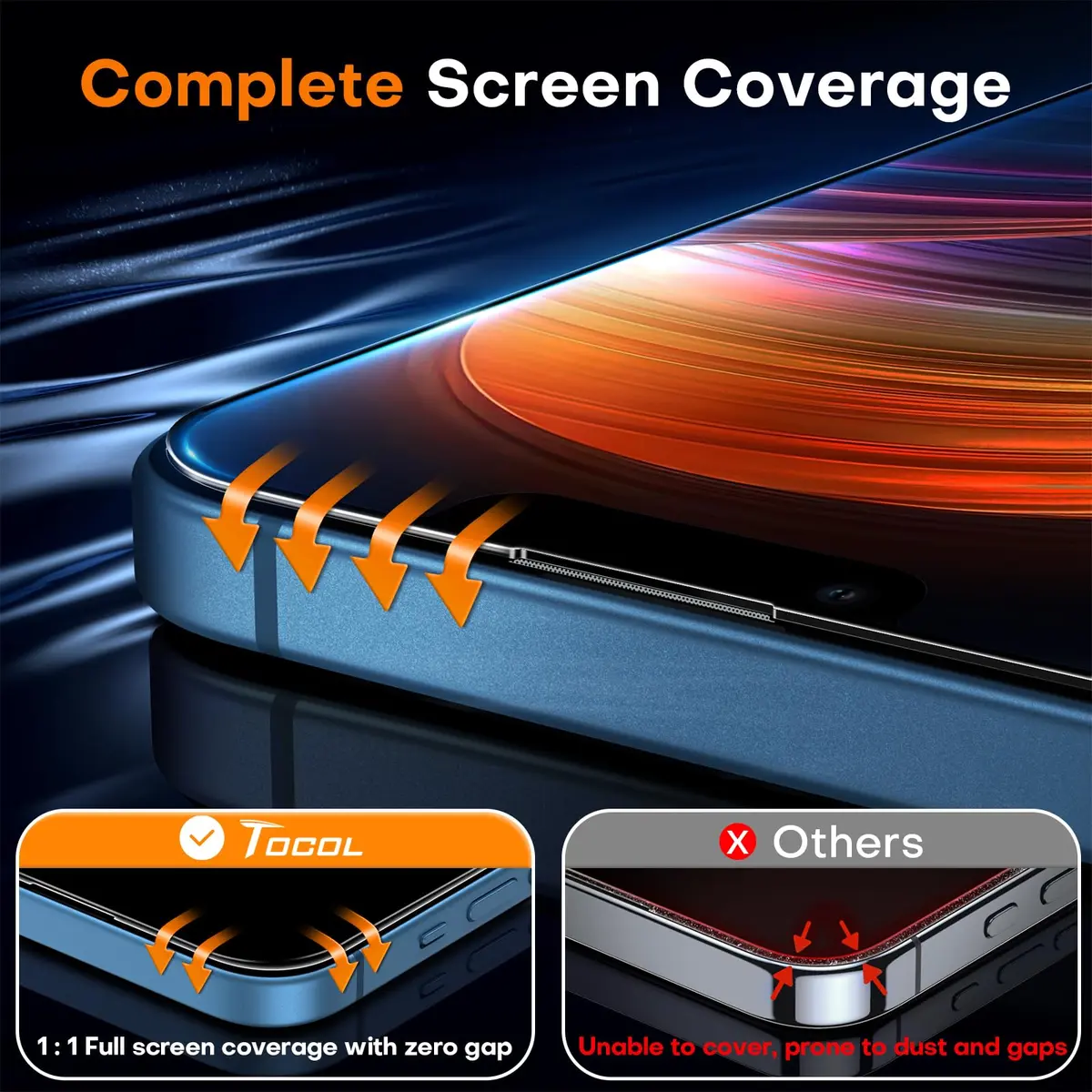 TOCOL iPhone 13 Screen Protector 6.1" | Easy Auto Installation & Impact Protection - view 5
