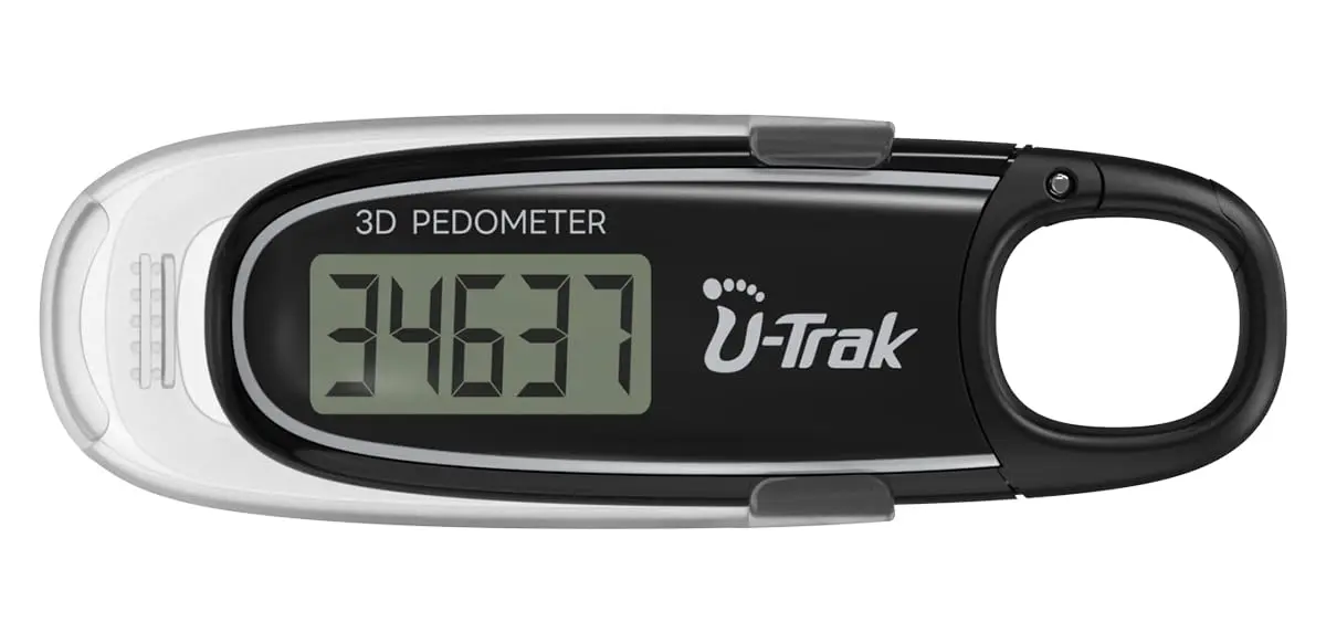 U-Trak 3D Pedometer for Walking with Clip & Carabiner, Simple Step Counter 2.54 cm (1 inch) | Accurate Step Tracker for Men Women Kids - main product image