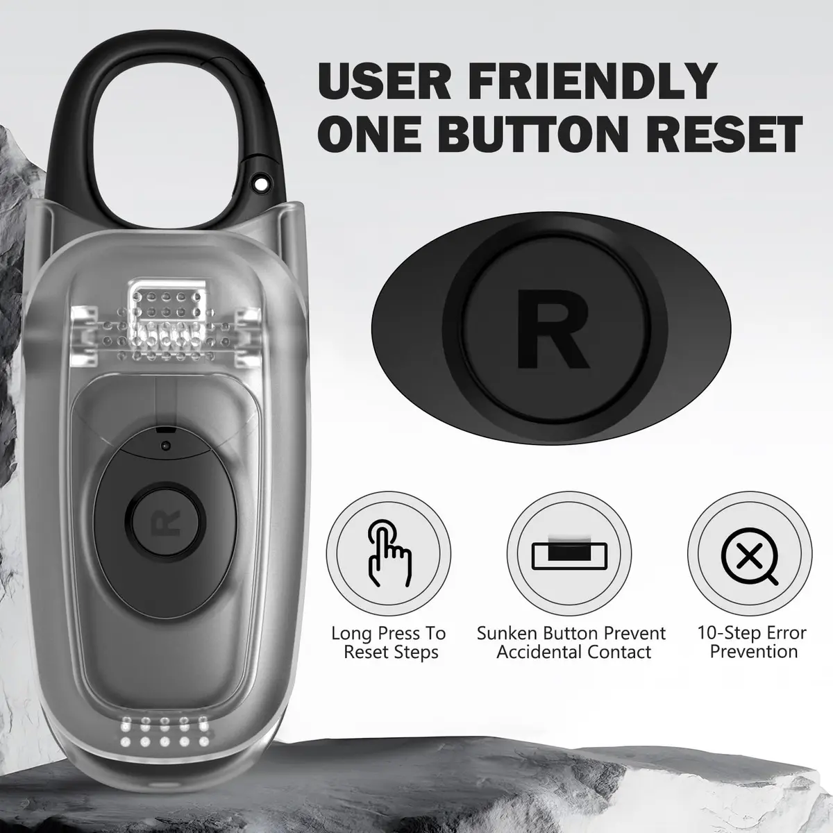 U-Trak 3D Pedometer for Walking with Clip & Carabiner, Simple Step Counter 2.54 cm (1 inch) | Accurate Step Tracker for Men Women Kids - view 4
