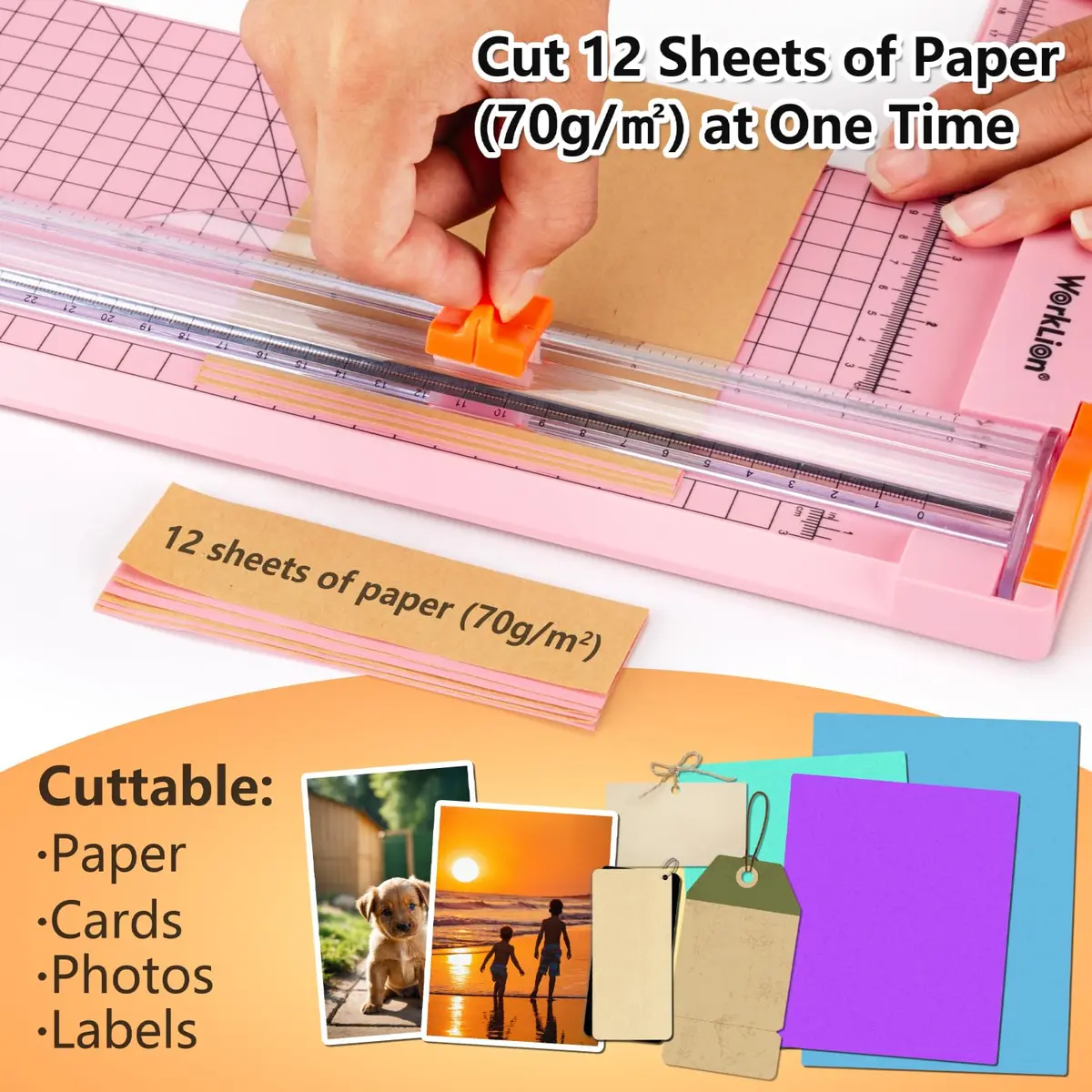 WORKLION Paper Cutter Pink 12 Inch | Safe, Precise & Portable Crafting Tool - view 4