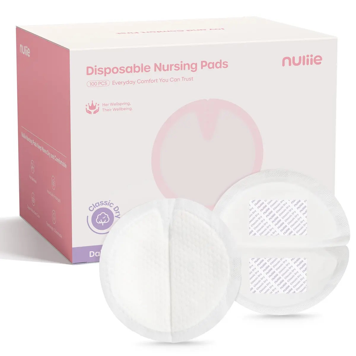 Nuliie Super Absorbent & Featherlight Disposable Nursing Pads 100 Count | Stay Dry, Soft & Breathable Breast Pads for Leaking Milk, Leakproof, Individually Packaged Breastfeeding Essentials for Moms - main product image
