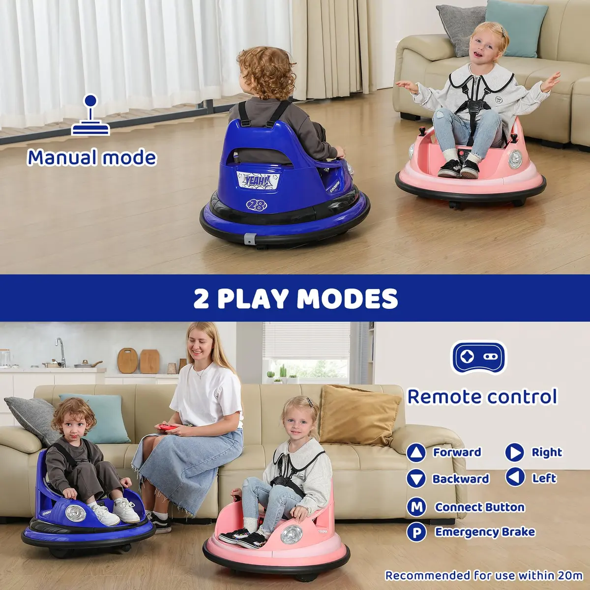 ELEMARA Electric Bumper Car for Kids 12V | Max 1.9MPH, Parent Remote, 2 Modes, Music, Lighting, Navy - view 6