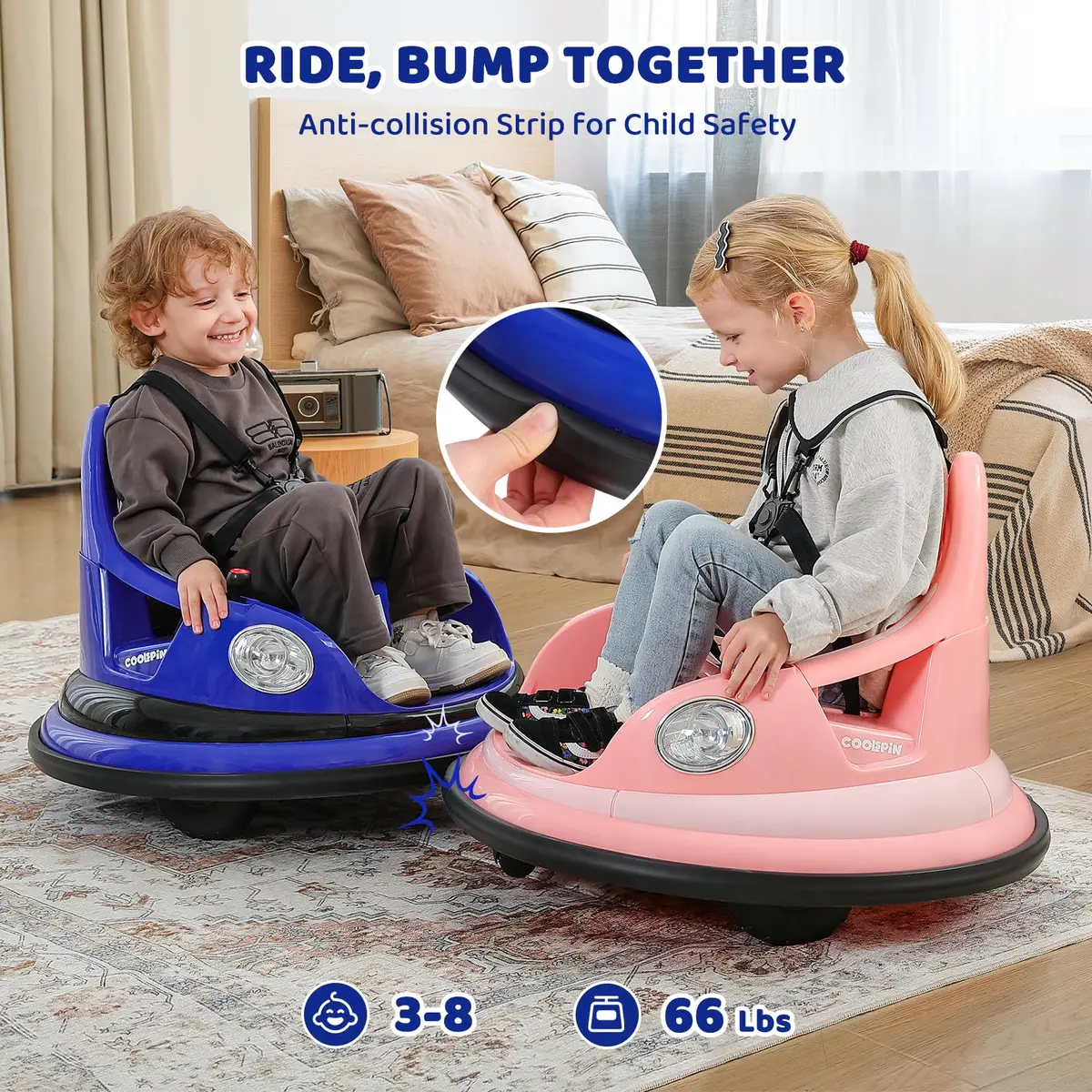 ELEMARA Electric Bumper Car for Kids 12V | Max 1.9MPH, Parent Remote, 2 Modes, Music, Lighting, Navy - view 2