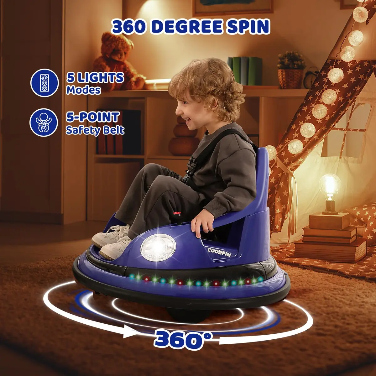 ELEMARA Electric Bumper Car for Kids 12V | Max 1.9MPH, Parent Remote, 2 Modes, Music, Lighting, Navy - view 4