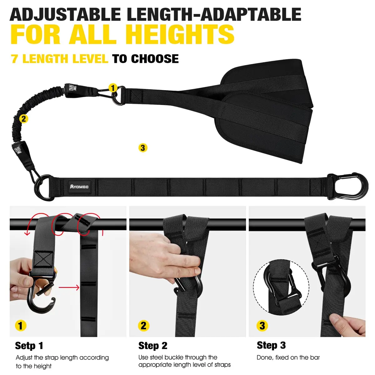 Ayombo Adjustable Pull Up Assistance Bands Set | 75lb-300lb Resistance, Natural Rubber Latex Tubes, 1.36kg (3lb) - view 7