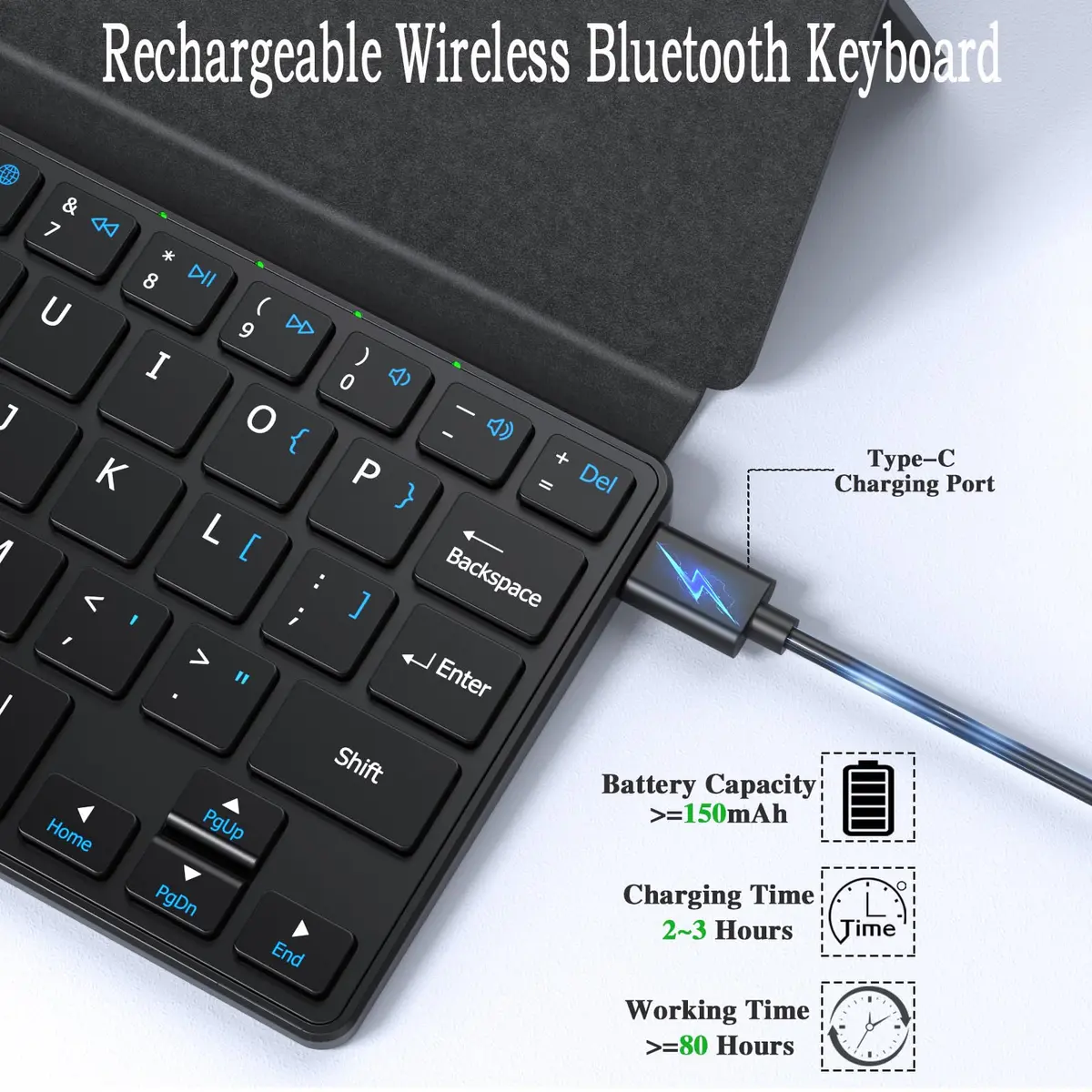 Kenkor Portable Wireless Mini Keyboard with Adjustable Stand | Bluetooth, Rechargeable, Compact & Lightweight - view 3