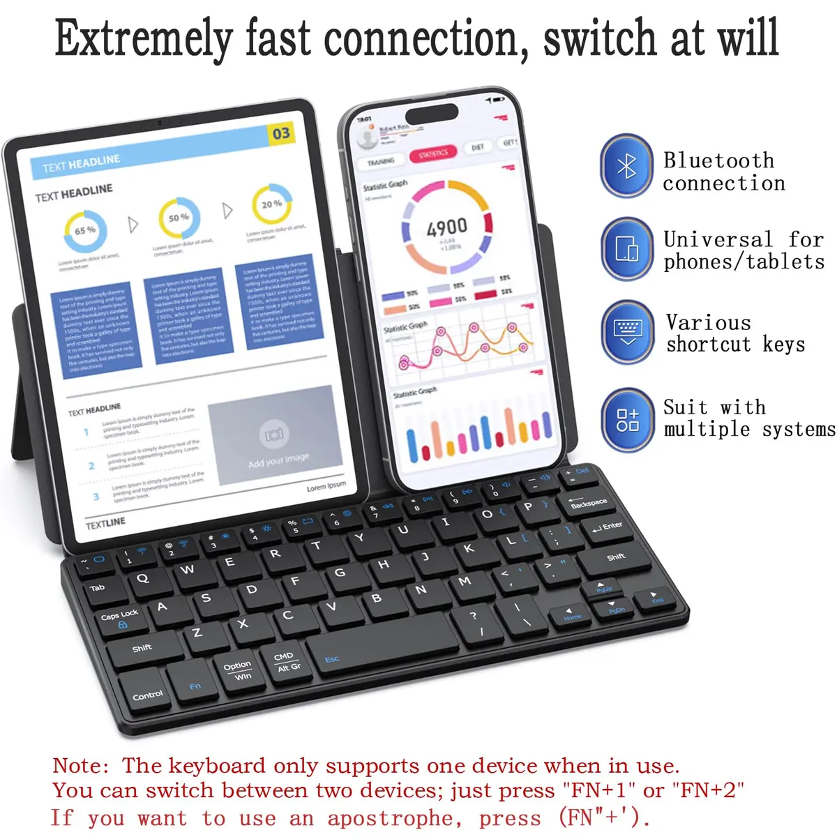 Kenkor Portable Wireless Mini Keyboard with Adjustable Stand | Bluetooth, Rechargeable, Compact & Lightweight - view 4