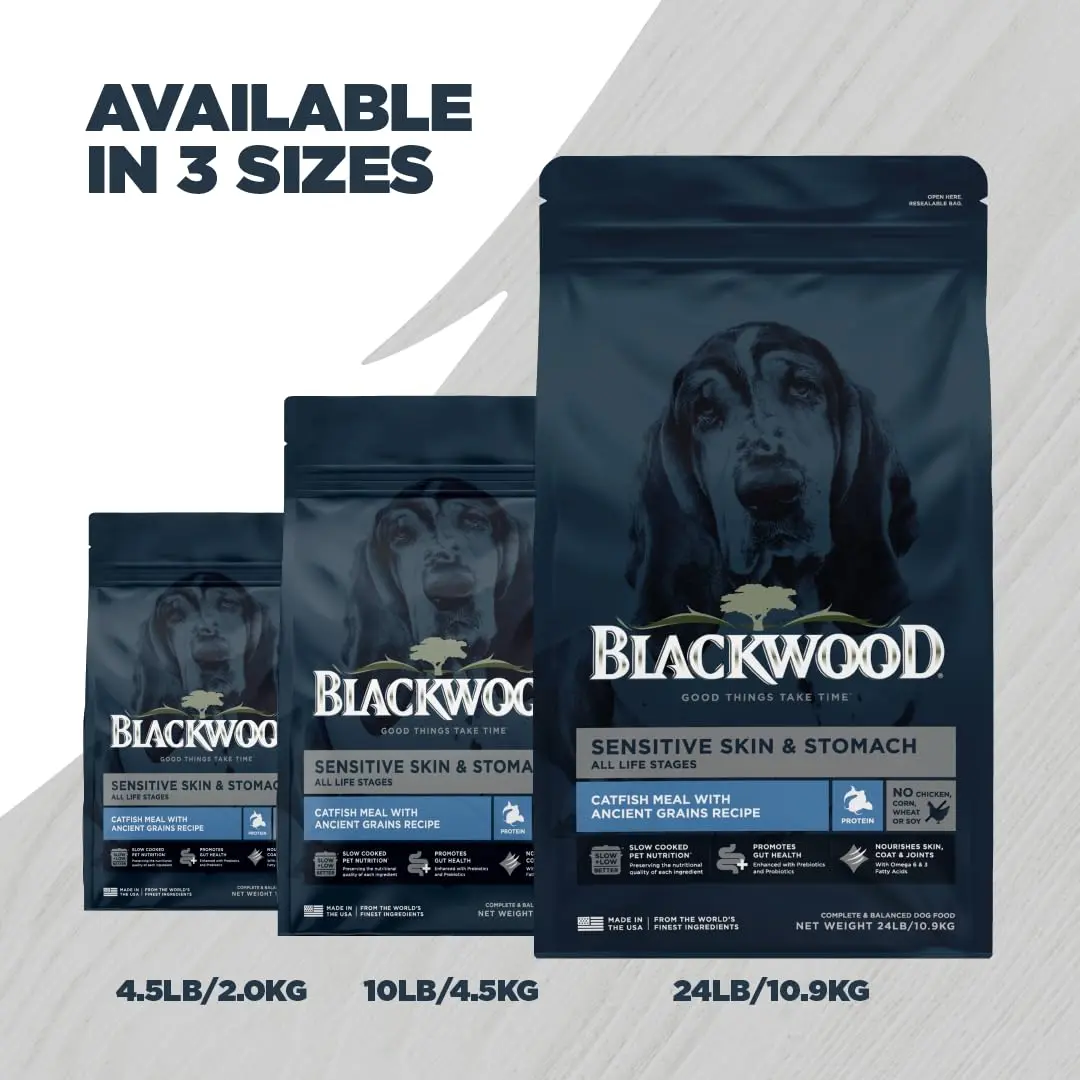 Blackwood Sensitive Skin & Stomach Dry Dog Food, 24 lb | Catfish Meal & Ancient Grains, USA - view 9