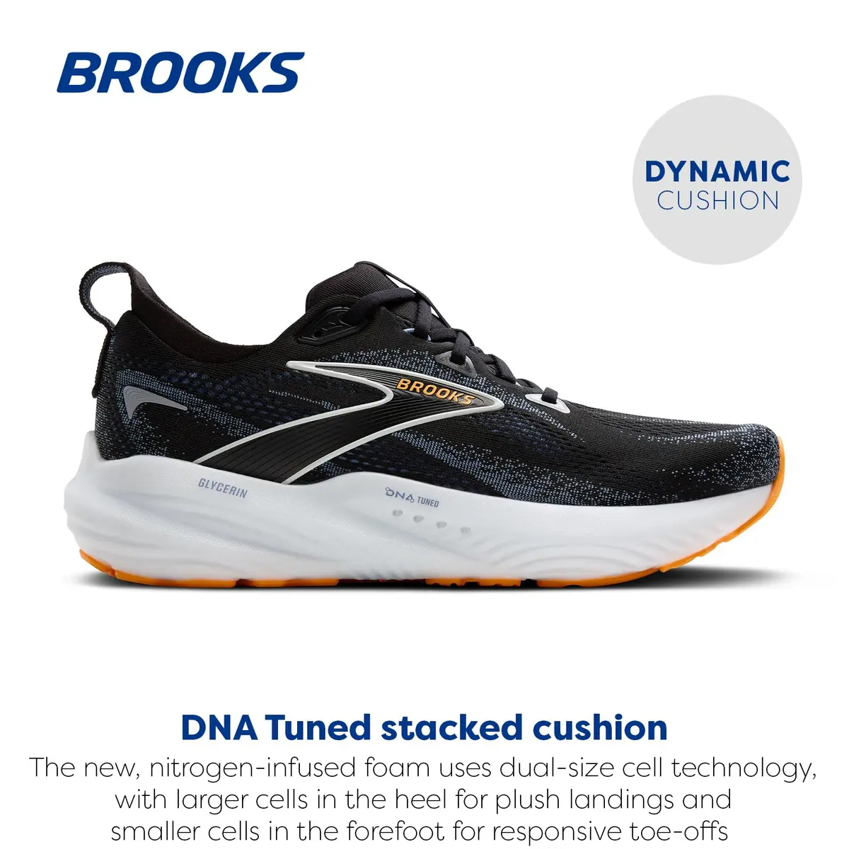 Brooks Men’s Glycerin 22 Neutral Running Shoe - Black/Country Blue/Orange Pop - 12.5 Medium | Max Cushion Road Trainer - view 2