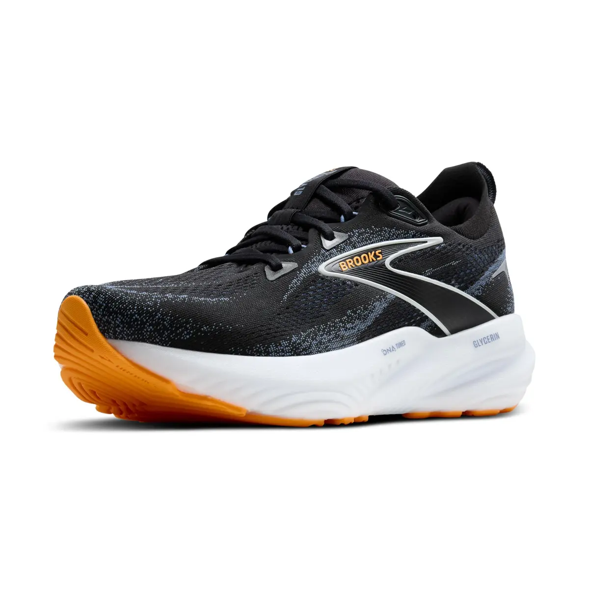 Brooks Men’s Glycerin 22 Neutral Running Shoe - Black/Country Blue/Orange Pop - 12 Medium | Plush Cushion & Durable Support - main product image
