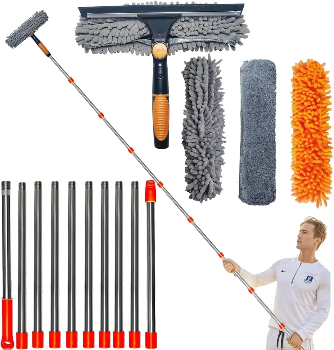 Tonmp 20 ft+ Reach Window Cleaner Duster Kit with 14 ft Extension Pole & 3 Pads | Cleans High Windows Safely - main product image