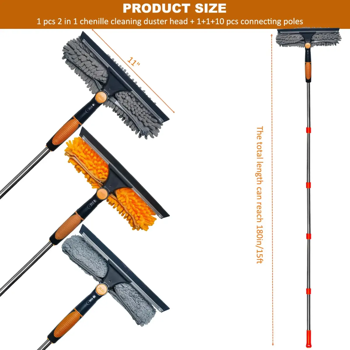 Tonmp 20 ft+ Reach Window Cleaner Duster Kit with 14 ft Extension Pole & 3 Pads | Cleans High Windows Safely - view 2