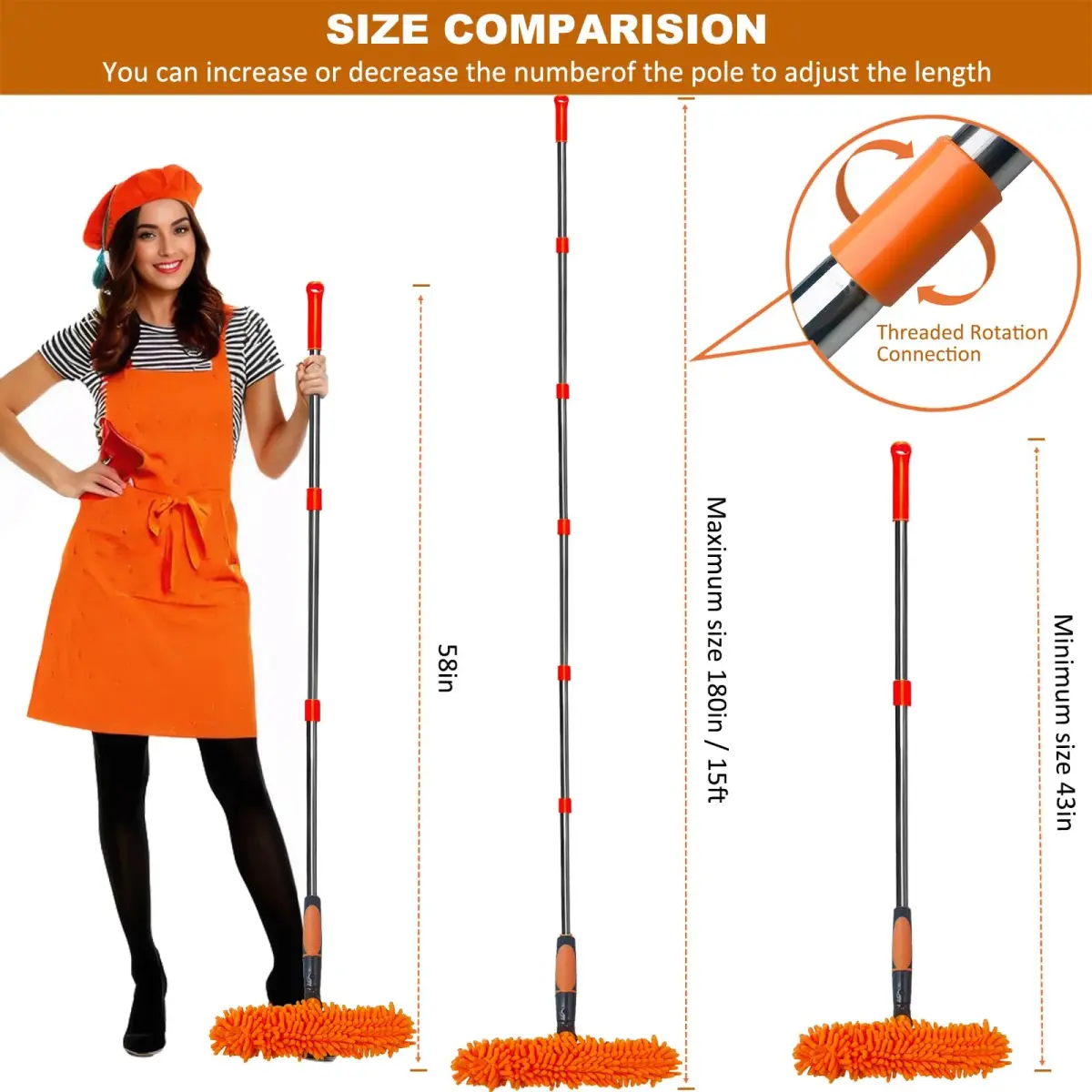 Tonmp 20 ft+ Reach Window Cleaner Duster Kit with 14 ft Extension Pole & 3 Pads | Cleans High Windows Safely - view 4