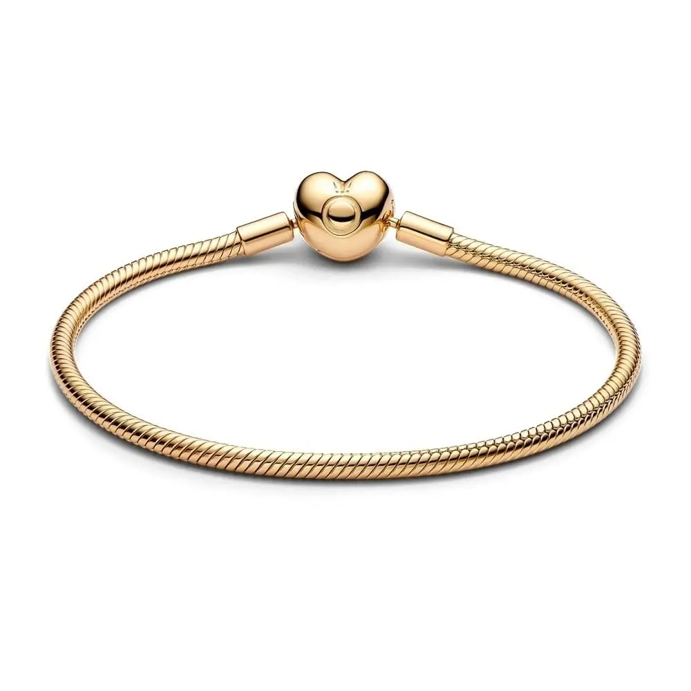 PANDORA Moments Engravable Heart Clasp Snake Chain Bracelet, 6.7" | Heart-shaped Clasp & 14k Gold Plated - view 9
