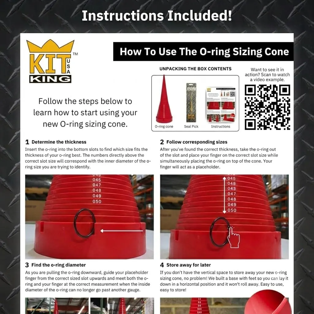 Kit King USA O Ring Sizer Cone & Seal Puller | Imperial AS568 Sizes | 17.5 inch Tall, Heavy Duty - view 3