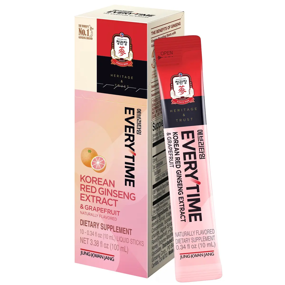 JUNG KWAN JANG Everytime Korean Red Ginseng Extract & Grapefruit 10 Sticks | Vegan Ginseng Root Energy Drink Support - main product image