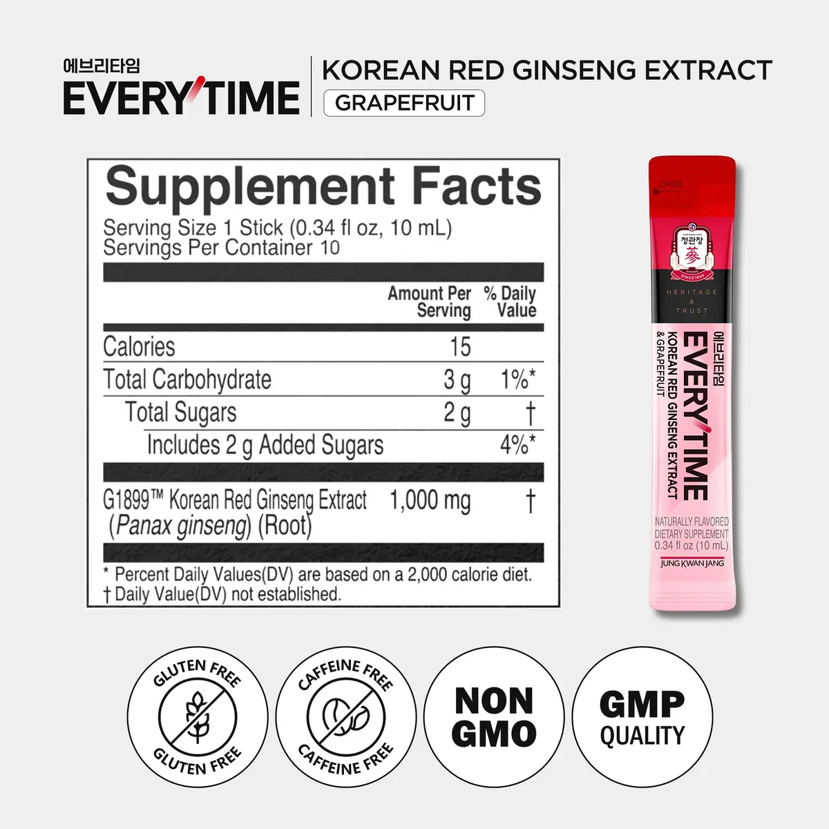 JUNG KWAN JANG Everytime Korean Red Ginseng Extract & Grapefruit 10 Sticks | Vegan Ginseng Root Energy Drink Support - view 8