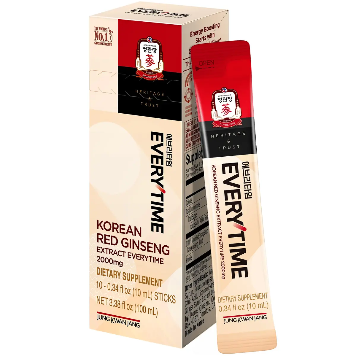 JUNG KWAN JANG Korean Red Ginseng Extract 2000mg | Energy & Immunity Boost, Caffeine-Free, 10 Sticks - main product image