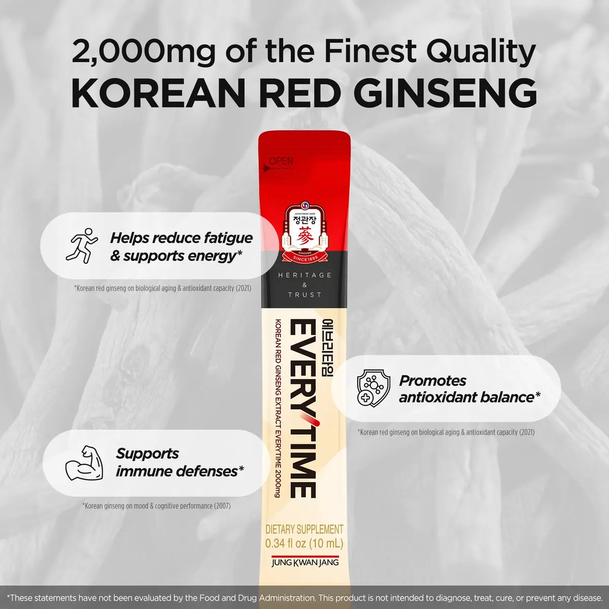 JUNG KWAN JANG Korean Red Ginseng Extract 2000mg | Energy & Immunity Boost, Caffeine-Free, 10 Sticks - view 5