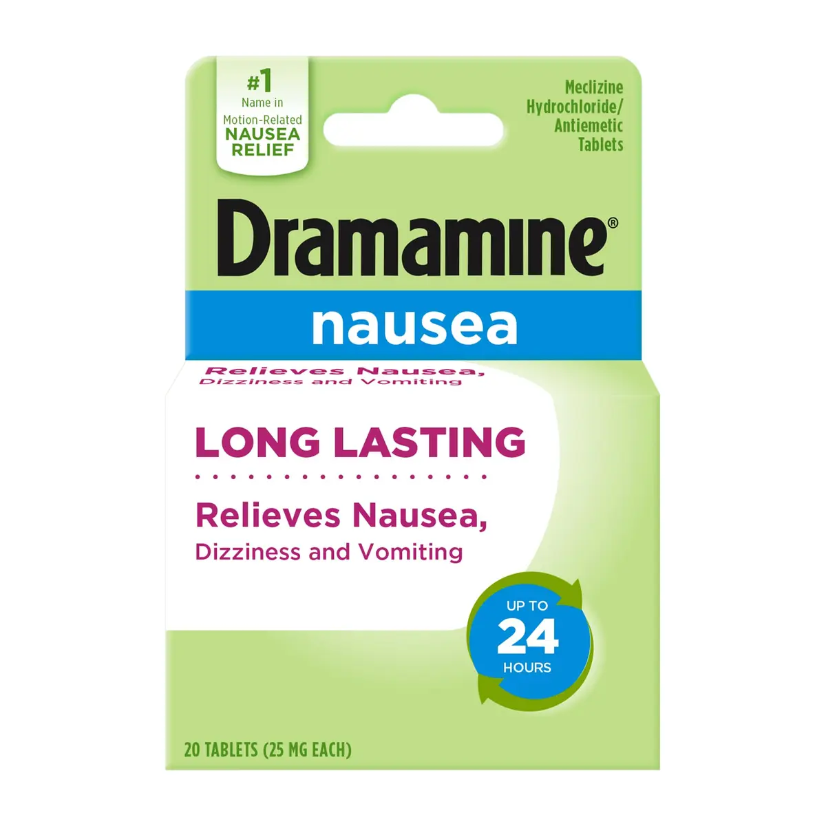 Dramamine Nausea Relief Tablets Long-Lasting 20 Count (20 Tablets) - main product image