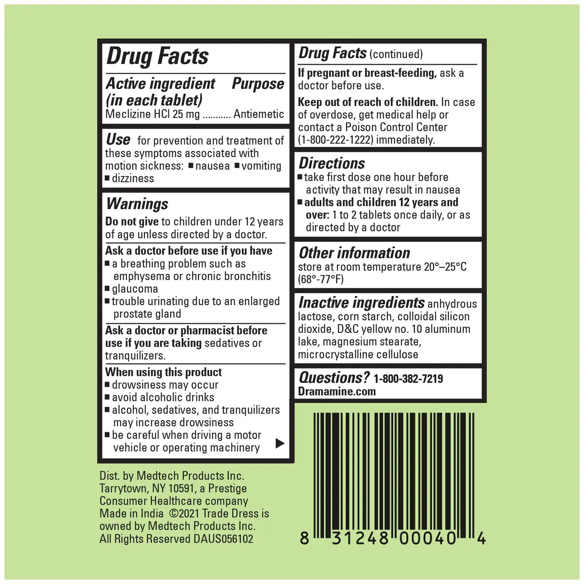Dramamine Nausea Relief Tablets Long-Lasting 20 Count (20 Tablets) - view 6