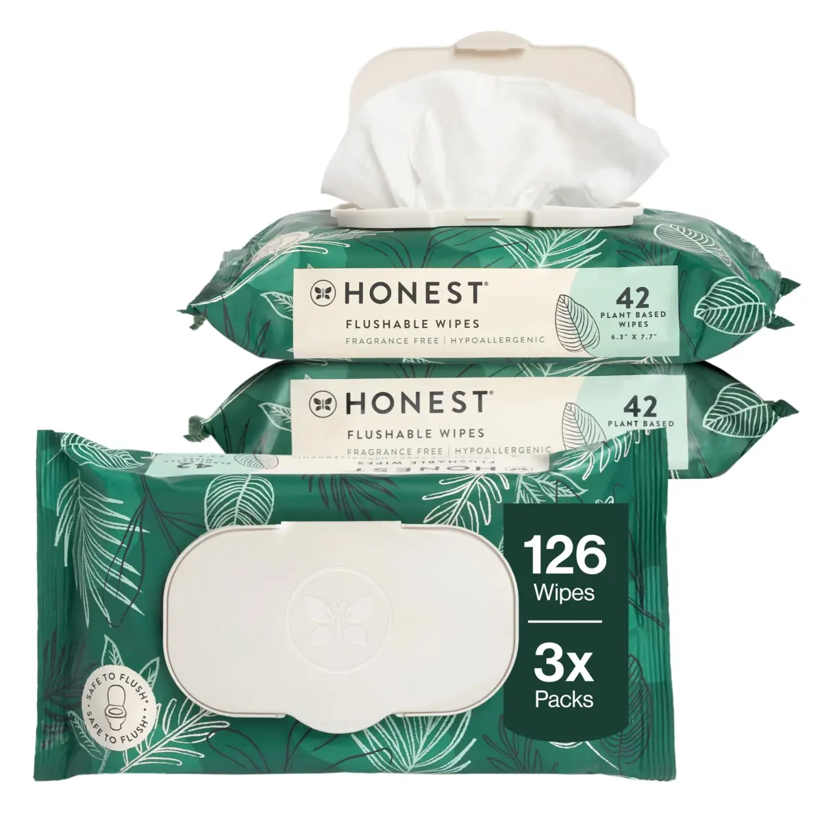 The Honest Company Flushable Wipes Tropical Leaves 126ct | Hypoallergenic & Septic Safe - main product image